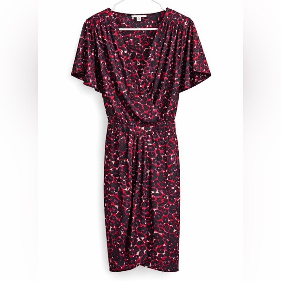 Cynthia Steffe Dresses & Skirts - Cynthia Steffe Seamline Red Black Leopard Print Faux Wrap Dress Size 6 NWOT